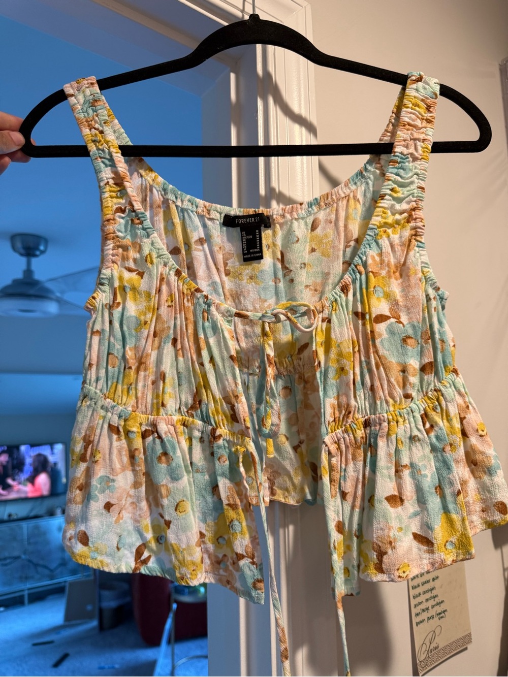 Floral tie front tank